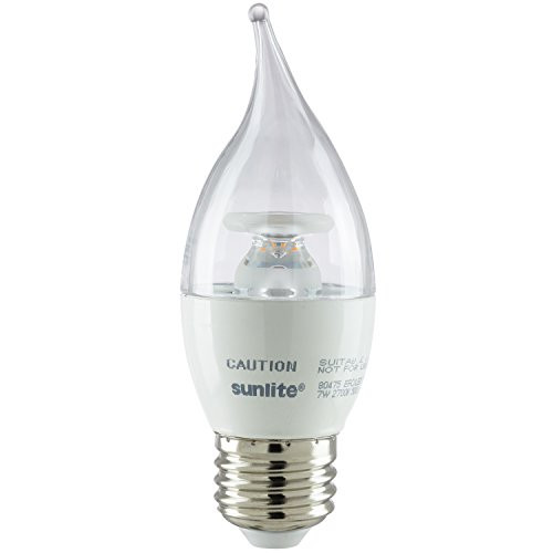 Sunlite EFC/LED/7W/E26/CL/DIM/ES/27K LED 60W Equivalent EFC Flame Tip Chandelier Light Bulb with 2700K Medium (E26) Base Clear Dimmable, Warm White