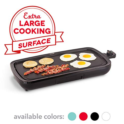 DASH DEG200GBBK01 Everyday Nonstick Electric Griddle for Pancakes, Burgers, Quesadillas, Eggs & other on the go Breakfast, Lunch & Snacks with Drip Tray + Included Recipe Book, 20in, Black
