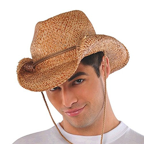 AMSCAN Straw Cowboy Hat Halloween Costume Accessories for Adults, One Size, 12" W x 14" L x 4 1/2" H