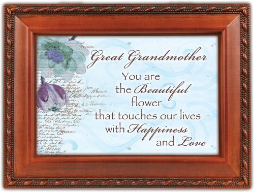 Cottage Garden Great Grandmother Woodgrain Rope Trim Jewelry Music Box Plays Wind Beneath My Wings