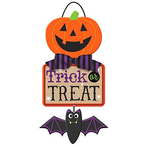 amscan Specialty Triple Hanging Sign Halloween Trick or Treat Party Decoration, Multicolor, 18" x 9"
