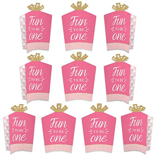 Big Dot of Happiness 1st Birthday Girl - Fun to be One - Table Decorations - First Birthday Party Fold and Flare Centerpieces - 10 Count