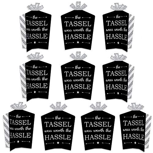 Big Dot of Happiness Silver - Tassel Worth the Hassle - Silver - Table Decorations - Graduation Party Fold and Flare Centerpieces - 10 Count