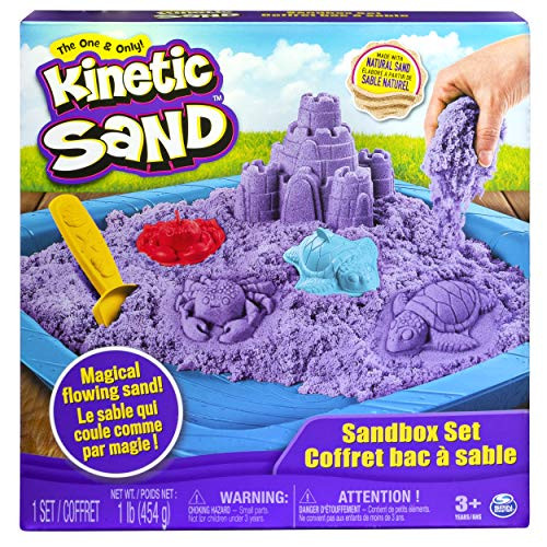 Kinetic Sand, Sandbox Playset with 1lb of Purple and 3 Molds, for Ages 3 and Up