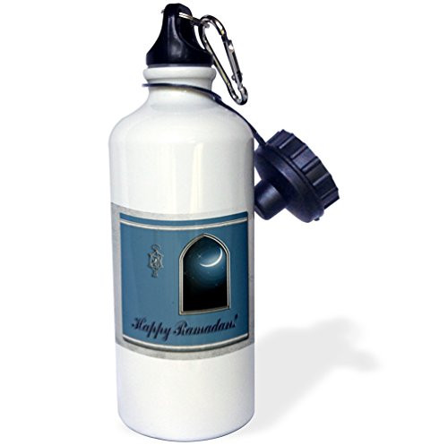 3dRose wb_22457_1"Ramadan Lantern with Moon in the Window" Sports Water Bottle, 21 oz, White