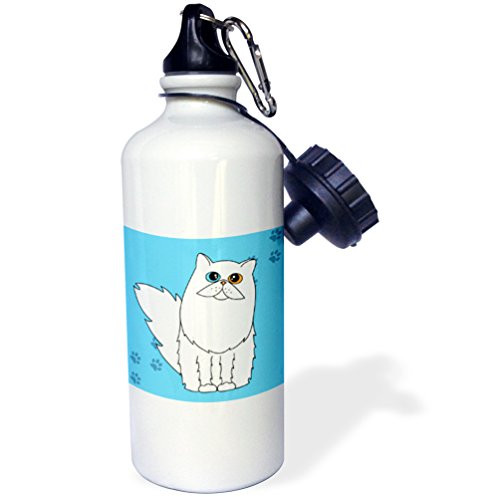 3dRose wb_6113_1"White Odd Eyed Long-haired/Persian Cat Paw-print" Sports Water Bottle, 21 oz, White