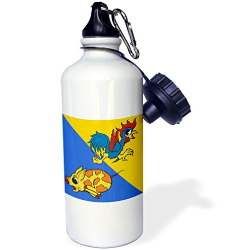 3dRose wb_29028_1"Running Rooster and Pig" Sports Water Bottle, 21 oz, White