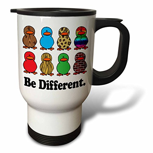 3dRose Cute Be Different Patterned Ducks Stainless Steel Travel Mug, 14-Ounce