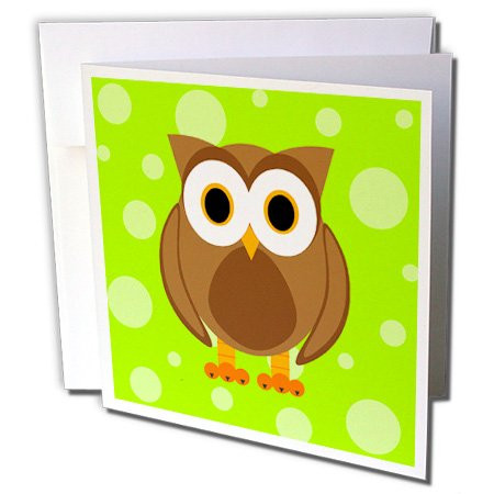 3dRose Cute Brown Owl on Bright Green Background - Greeting Cards, 6 x 6 inches, set of 12 (gc_6311_2)
