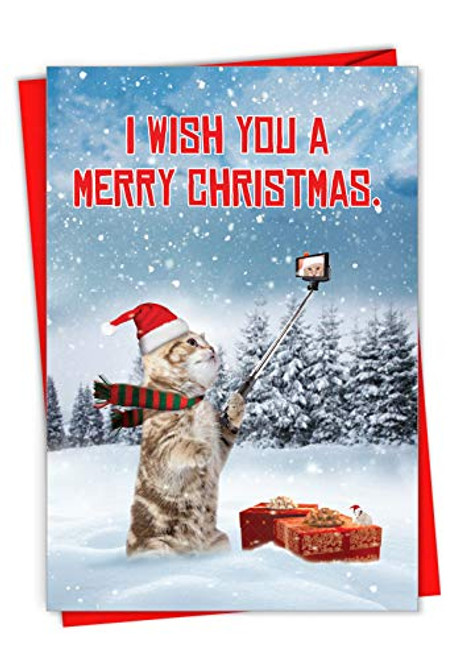 Santa Cat Selfie - Adorable Merry Christmas Card with Envelope (4.63 x 6.75 Inch) - Cute Pet Cat Design, Winter Holiday Greetings for Kids, Adults - Magical Stationery Notecard C7044XSG Santa Cat Selfie - Adorable Merry Christmas Card with Envelope (4.63 x 6.75 Inch) - Cute Pet Cat Design, Winter Holiday Greetings for Kids, Adults - Magical Stationery Notecard C7044XSG