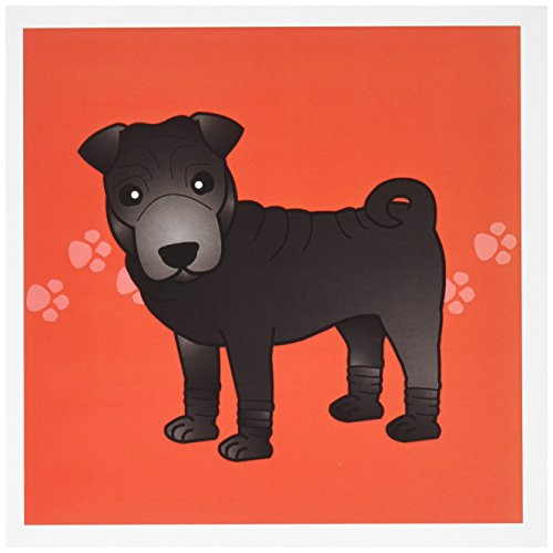 3dRose Cute Chinese Shar Pei Black Coat - Red Paw Prints - Greeting Cards, 6 x 6 inches, set of 12 (gc_47600_2)