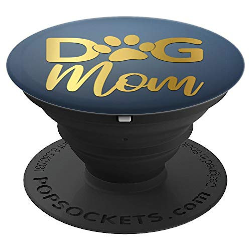 Golden Dog Mom Paw Print On Navy Blue PopSockets Grip and Stand for Phones and Tablets
