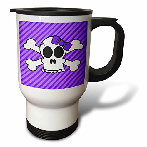 3dRose Cute Goth Punk Girl Skull, Bow, Crossbones Purple Stripes, Stainless Steel Travel Mug, 14-Oz 3dRose Cute Goth Punk Girl Skull, Bow, Crossbones Purple Stripes, Stainless Steel Travel Mug, 14-Oz