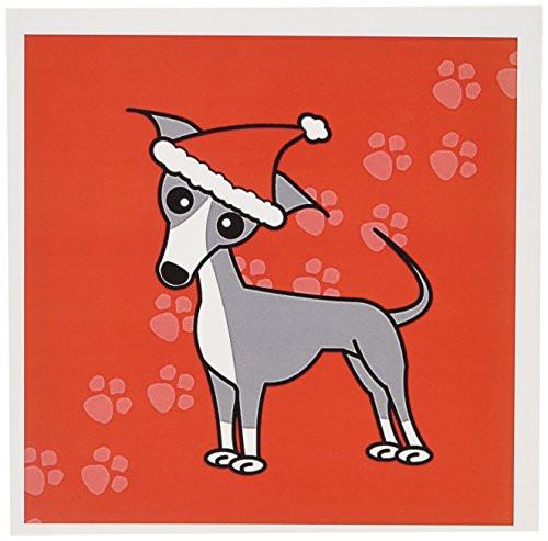 3dRose Cute Grey Italian Greyhound Red with Santa Hat - Greeting Cards, 6 x 6 inches, set of 12 (gc_12092_2)