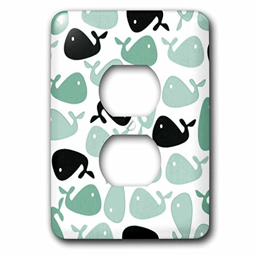 3dRose LLC lsp_60627_6 Cute Little Baby Whales in Aqua N Green 2 Plug Outlet Cover
