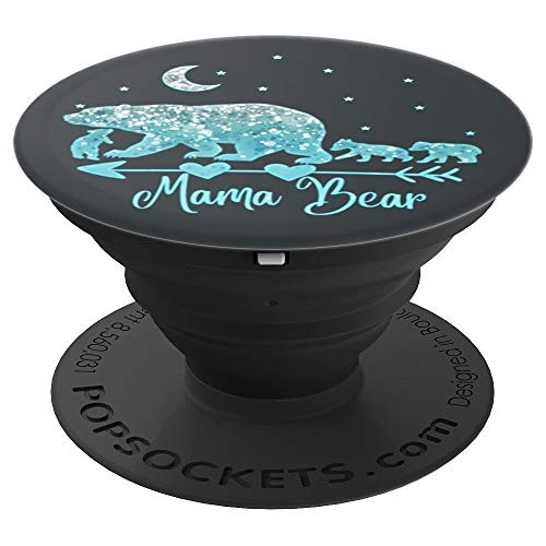 Silver and ice light blue Mama bear Three cubs On Dark Gray PopSockets Grip and Stand for Phones and Tablets Silver and ice light blue Mama bear Three cubs On Dark Gray PopSockets Grip and Stand for Phones and Tablets
