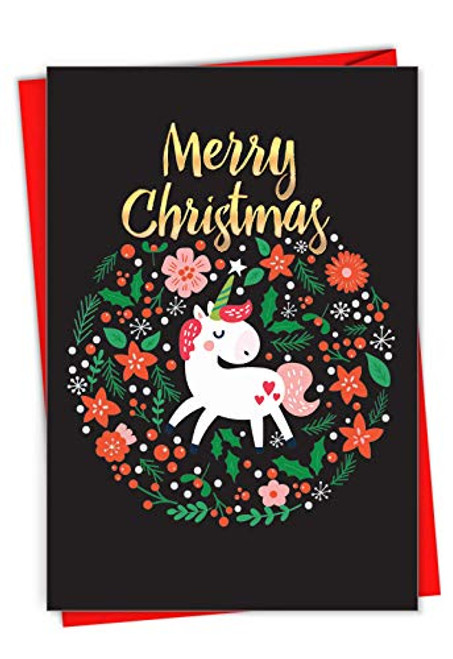 Holiday Unicorn - Adorable Merry Christmas Greeting Card with Envelope (4.63 x 6.75 Inch) - Unicorn Art and Floral Design - Xmas Holiday Notecard Stationery C7057XSG Holiday Unicorn - Adorable Merry Christmas Greeting Card with Envelope (4.63 x 6.75 Inch) - Unicorn Art and Floral Design - Xmas Holiday Notecard Stationery C7057XSG