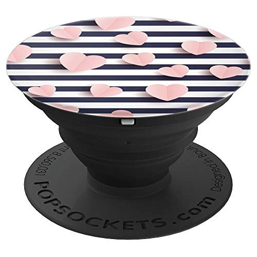 Cute Pink Heart Dot Lines - Black White Stripes Pattern PopSockets Grip and Stand for Phones and Tablets