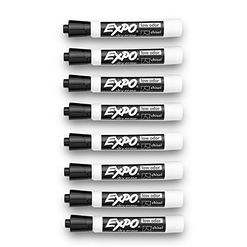 EXPO Black Dry Erase Markers, 8 Count Pack, Chisel Tip (Low-Odor)