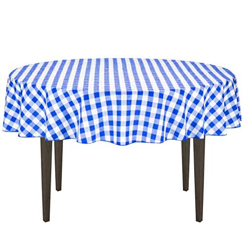 LinenTablecloth 90-Inch Round Polyester Tablecloth Blue & White Checker