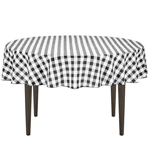 LinenTablecloth 90-Inch Round Polyester Tablecloth Black & White Checker