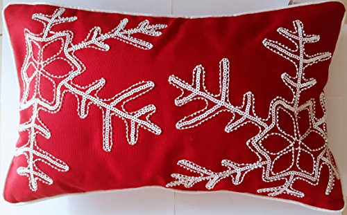 HOMETALE Snow Flake Sequins and Beads Embroidery Decorative Throw Pillow COVER 20x12"