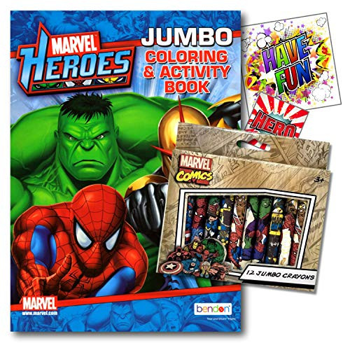 Disney Studios Marvel Heroes Avengers Coloring Book and Crayons Bundled with Specialty Separately Licensed GWW Coloring Activity Sticker