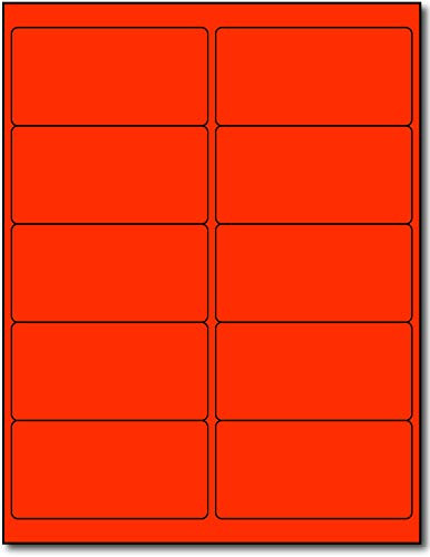 Fluorescent Mailing Labels - 4" x 2" Red - 10 Per Sheet - Bright Neon Color Address Stickers for High Visibility - Inkjet/Laser - 100 Sheets / 1,000 Labels
