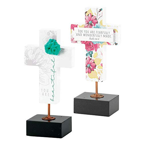 Dicksons Fearfully and Wonderfully Made Psalm 139:14 Floral 3 x 7 Wood Tabletop Cross