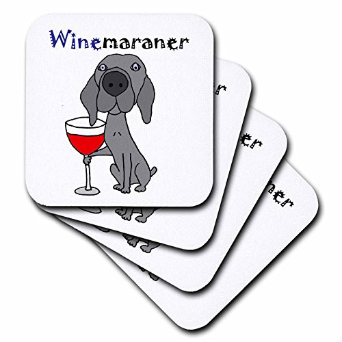 3dRose Funny Weimaraner Dog Drinking Red Wine is WINEmaraner - Soft Coasters, set of 4 (cst_245395_1)