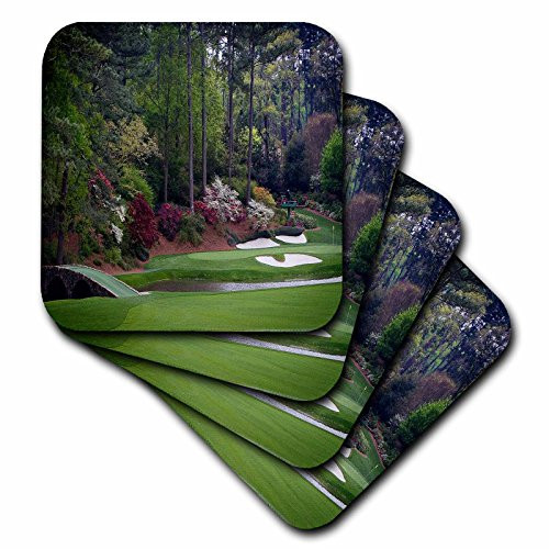 3dRose Augustas Amen Corner Golf Course - Golfers on Bridge - Soft Coasters, set of 4 (cst_131410_1)