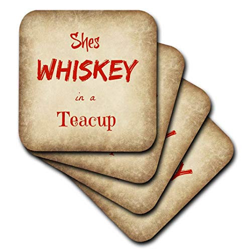 3dRose Shes whiskey in a tea cup red lettering on a gold color background - Ceramic Tile Coasters, set of 4 (cst_201940_3)