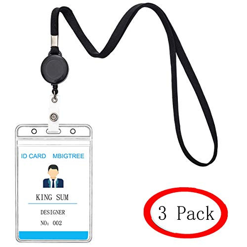 Cruise Lanyard with ID Holder Sets - Flat ID Lanyard with Retractable Badge Reel & Heavy Duty Clear Vertical ID Card Name Badge Holder(Black,3 Pack)