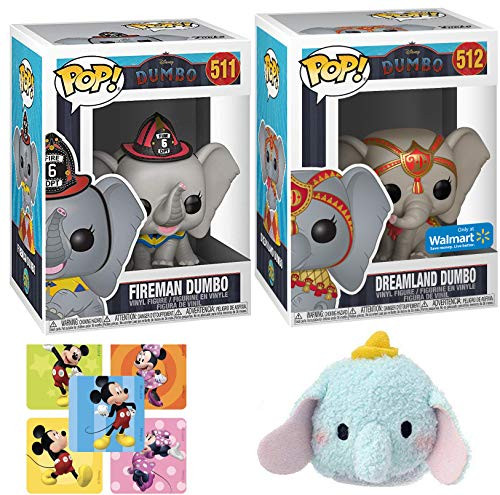 Fire-Dream Dumbo Figure #512 Exclusive Live Action Pop! Disney Dreamland Bundled with Baby Classic Dumbo Flying Elephant Mini Cute Plush + Fireman Vinyl Themed Fun Stickers Items