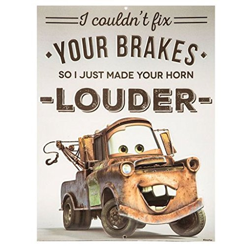 Disney Pixar Cars Tow Mater Embossed Collectible Metal Sign