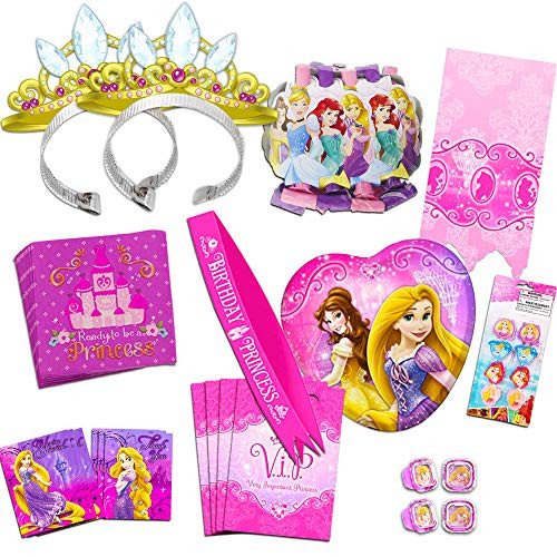 Disney Princess Party Supplies Ultimate Set -- Party Favors, Birthday Party Decorations, Plates, Napkins, Table Cover, Invitations and More