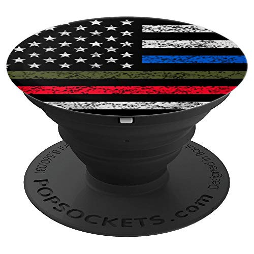 American Flag Thin Green, Red and Blue Line - Patriot Series PopSockets Grip and Stand for Phones and Tablets
