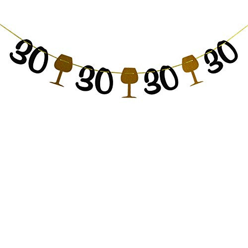 30th Anniversary Birthday Wedding Banner Sign, Glitter Cheers to 30 Years Bunting Sign, Black and Gold 30th Anniversary Birthday Wedding Banner Sign, Glitter Cheers to 30 Years Bunting Sign, Black and Gold