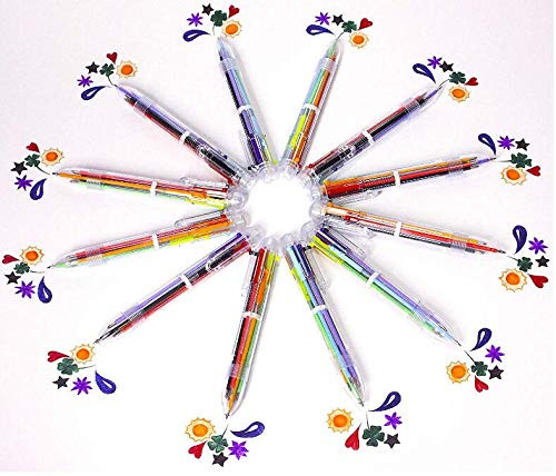 ODDIER Multicolor Pens - 6-in-1 Retractable - 12 Pack of 6-in-1 Ballpoint Pens - 6 Vivid Colors in Every Pen - 0.5 mm - Best for Smooth Writing