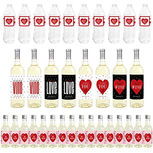 Big Dot of Happiness Conversation Hearts - Mini Wine Bottle Labels, Wine Bottle Labels and Water Bottle Labels - Valentines Day Party Decorations - Beverage Bar Kit - 34 Pieces