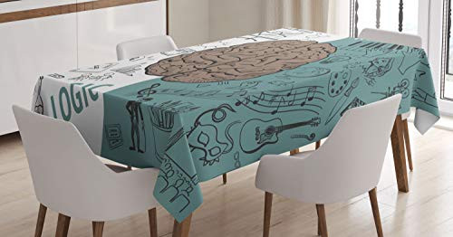 Ambesonne Modern Tablecloth, Brain Image with Left and Right Side Music Logic Artwork Side Science Print, Dining Room Kitchen Rectangular Table Cover, 52" X 70", Turquoise White Ambesonne Modern Tablecloth, Brain Image with Left and Right Side Music Logic Artwork Side Science Print, Dining Room Kitchen Rectangular Table Cover, 52" X 70", Turquoise White