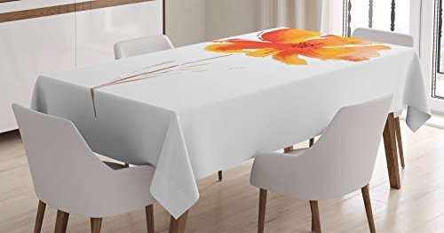 Ambesonne Watercolor Flower Tablecloth, Single Poppy Flower on Plain Clear Background Nature Inspired Romantic, Dining Room Kitchen Rectangular Table Cover, 60" X 84", White Orange