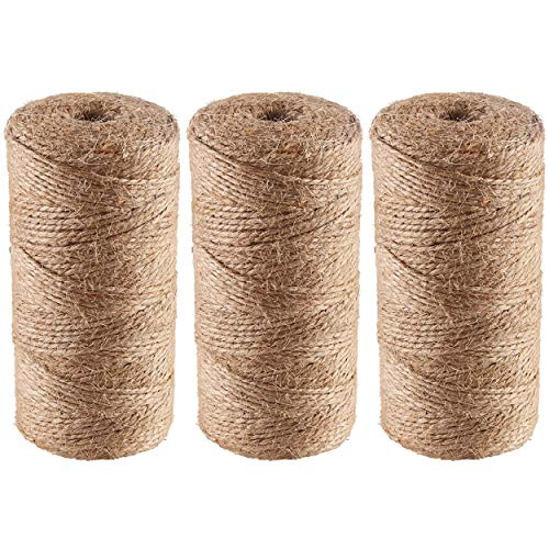 3pcs Natural Jute Twine String Rolls 1000 Feet(328 feet Each) 2mm for Artworks and Crafts,Gift Wrapping,Picture Display and Gardening.
