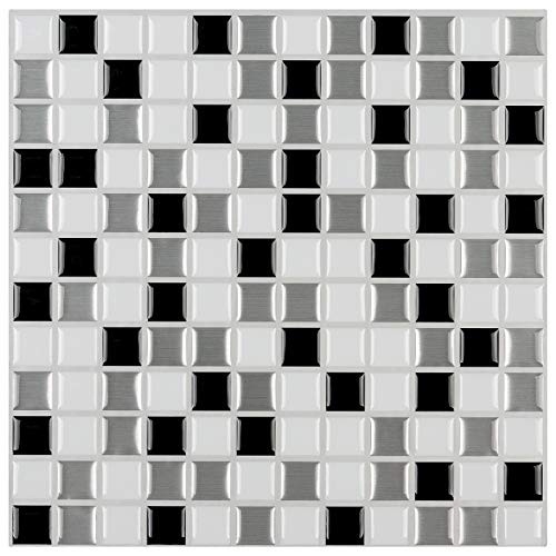 Art3d Peel and Stick Backsplash Tile for Kitchen, Grey-White, 12" x 12" Pack of 6