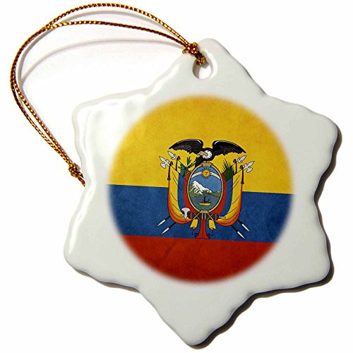 3dRose Ecuador Flag Snowflake Porcelain Ornament, 3-Inch