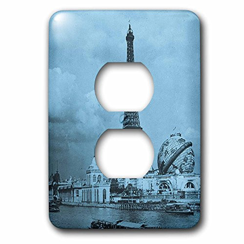 3dRose lsp_77446_6"Eiffel Tower Paris Exposition from the Seine Cyan Tone 2 Plug Outlet Cover