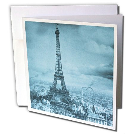 3dRose Eiffel Tower Paris France, 1889 Cyan - Greeting Cards, 6 x 6 inches, set of 6 (gc_6794_1)