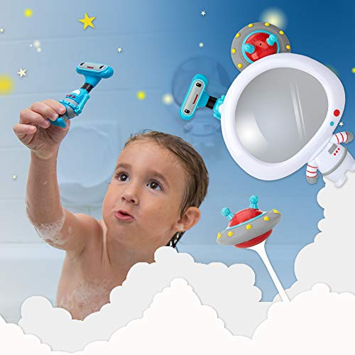 Nuby Awesome Astronaut Mirror 3Piece Interactive Baby Bath Toy Set for Fun Bath Time