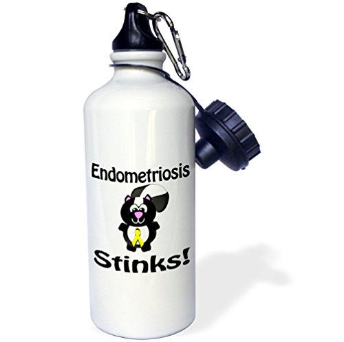 3dRose wb_115487_1"Endometriosis Stinks Skunk Awareness Ribbon Cause Design" Sports Water Bottle, 21 oz, White