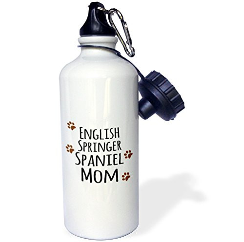 3dRose wb_154114_1"English Springer Spaniel Dog Mom-Doggie by breed-brown muddy paw prints-doggy lover pet owner" Sports Water Bottle, 21 oz, White